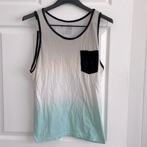 Men’s Muscle Tanktop Ombre Fade Aqua Grey Black Pocket Tilly’s Size S